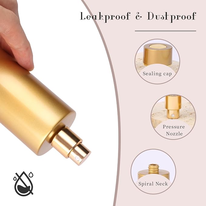 2pcs 50ml Glass Spray Bottle for Perfume,Refillable Travel Perfume Atomizer Bottles,Gold Portable Cologne Atomizer Empty Bottle. (Gold*2)