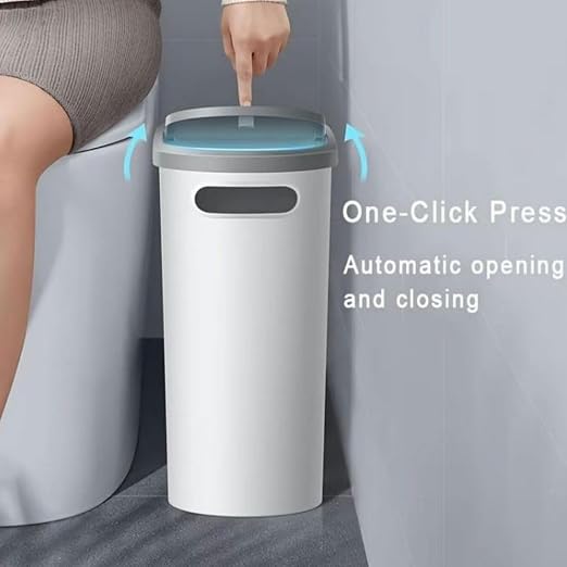 Ultra-Thin 2.7 Gallon Plastic Trash Can with Lid, Narrow White Wastebasket for Living Room, Bedroom, Office, Kitchen