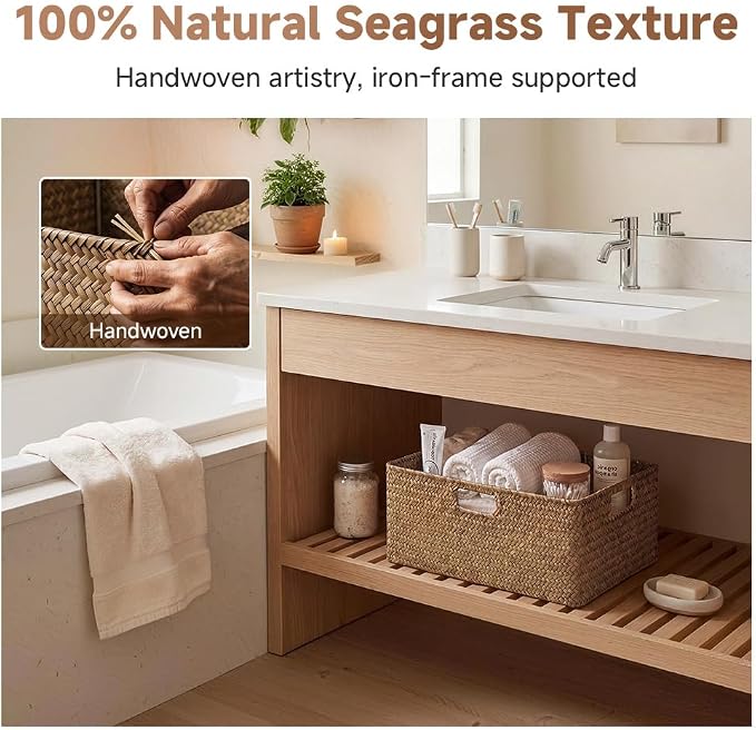 StorageWorks Extra Large Wicker Baskets for Organizing, Seagrass Baskets | Seagrass Baskets, Wicker Baskets for Storage, Wicker Storage Baskets for Shelves, Woven Baskets for Storage, Rectangle Basket