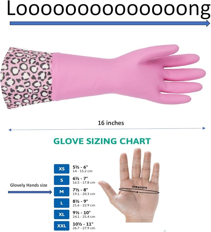 GLOVELY HANDS Water-Resistant Latex Cleaning Gloves, Soft Cotton-Feel Lining, Non-Slip Grip, Long Cuff, Medium (1 PAIR)