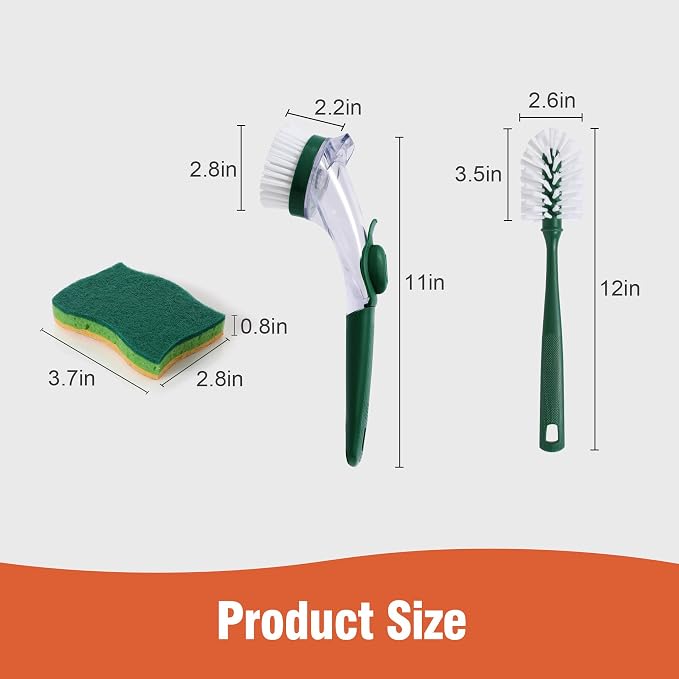 CLEANHOME Kitchen Cleaning Tool Set - 3-Pack Dish Scrub Brush Kit | with 10PCS Non-Scratch Scrub Sponges, Bottle Brush & Pot Scrubber, Safe for Cookware, Bathroom & Nonstick Surfaces