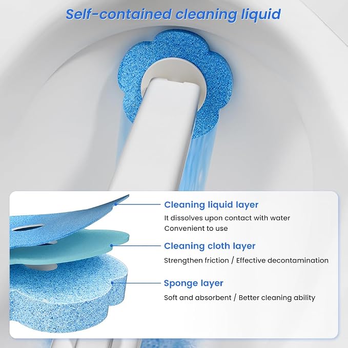 Disposable Toilet Brush: Toilet Bowl Brush and Holder Set with 24 Wand Refills, Upgraded Handle Auto Open Cleaners, Toilet Cleaning System with Storage Caddy for Sink, Bathtub, Floor, Drain