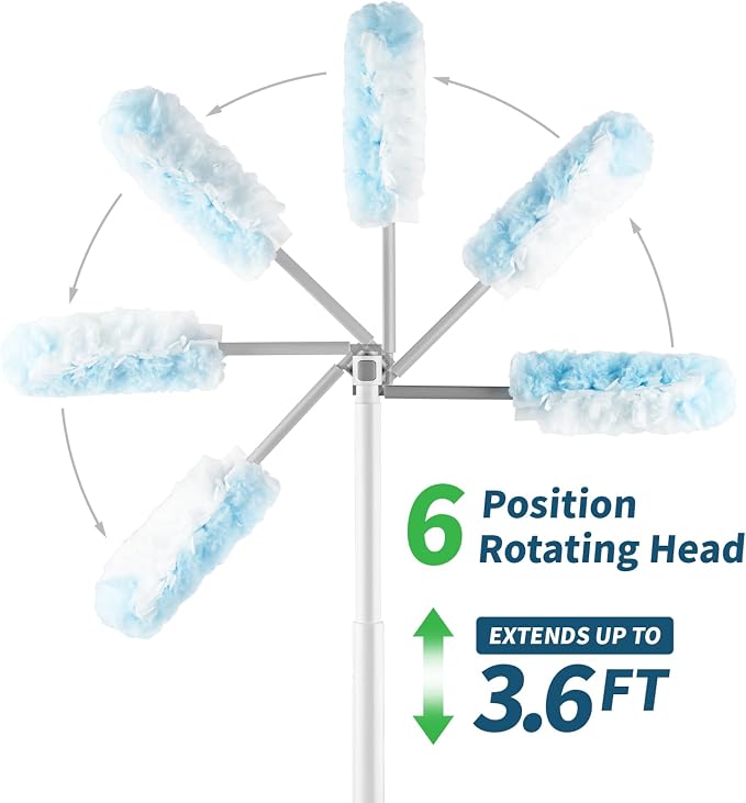 oshang Disposable Heavy Duty Duster Refills, 12 Pack | 43" Extendable Handle, Compatible with Swiffer, For Ceiling Fans, Blinds, Furniture, High Corners