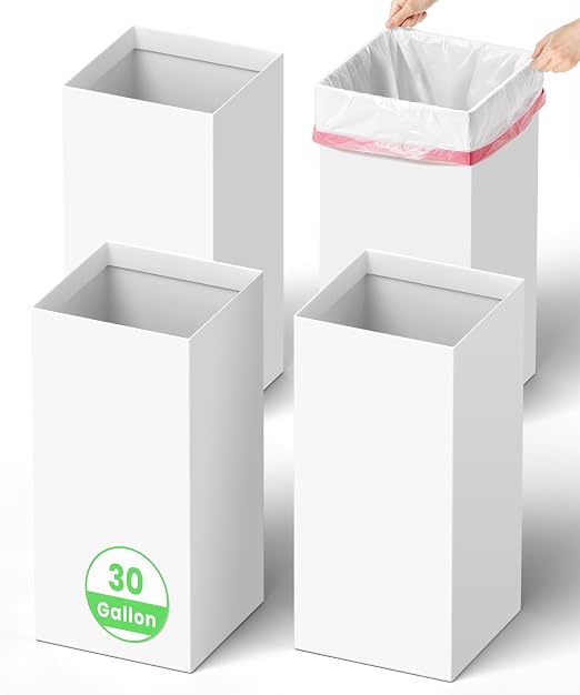 Magicheap 30 Gallon Disposable Trash Cans for Parties, 4 Pack, White | 30" H x 14" W x 14" D, Reusable, Portable, Collapsible, Recycled Cardboard Recycle Bin for Events Parties Camping
