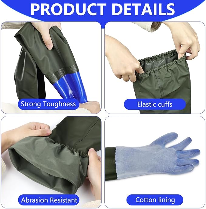 AUAUY 27" PVC Chemical Resistant Gloves, Long Rubber Gloves | Heavy Duty, Waterproof Reusable Long Sleeve Glove for Cleaning Suitable for Chemical, Acid, Alkali and Oil Work