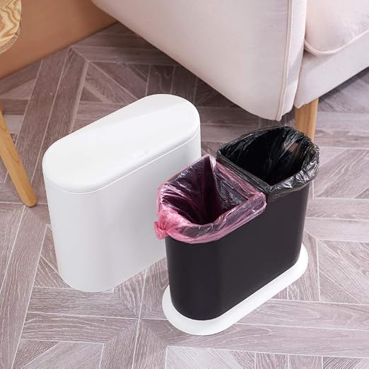 Sooyee 10L Rectangular Plastic Trash Can, Cream White | Press Type Lid, 2.4 Gallon, Wastebasket, For Bathroom, Bedroom, Kitchen,Craft Room, Office