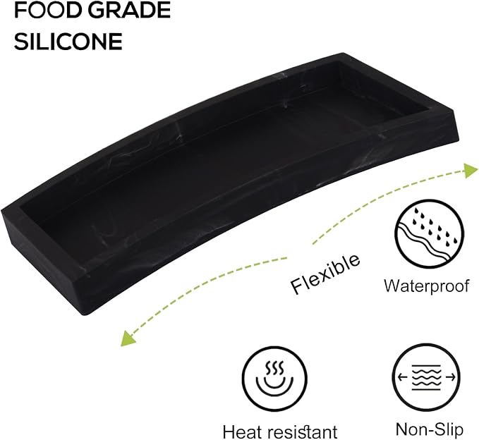Silicone Bathroom Vanity Tray Dish Soap Holder Sink Organizer, Marble Black | Small, Thickened Silicone, Easy to Clean, Waterproof, Non-Slip, for Countertop, Kitchen, Bedroom, Dresser