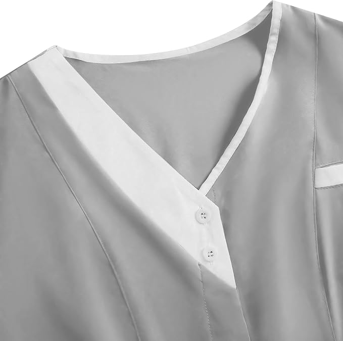 2026 Housekeeping Uniform Cleaning Uniforms - Button V Neck Top & Pants with Multi Pockets - Scrubs for Women
