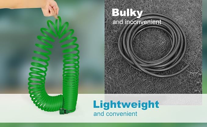 Coil Garden Hose 8 ft, Curly Water Hose with Plastic Connectors, Recoil Garden Water Hose, Retractable, Corrosion Resistant Garden Coil Hose.