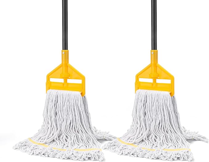 KeFanta 2 Pack Commercial Mop Heavy Duty Industrial Mops,60" Long Handle | Looped-End String Cotton Wet Mop Head Replacement, for House,Kitchen,Laminate,Tile,Vinyl,Hardwood Floor Cleaning