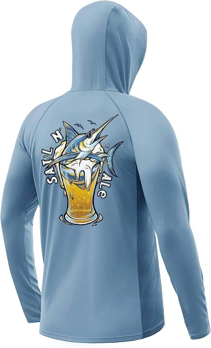 Palmyth Men's Fishing Hoodie UPF 50+ Long Sleeve with Face Mask Neck Gaiter | Zipper Pocket, Thumb Loops, Quick-Dry, Side Mesh Panels, Lens Cleaning Cloth