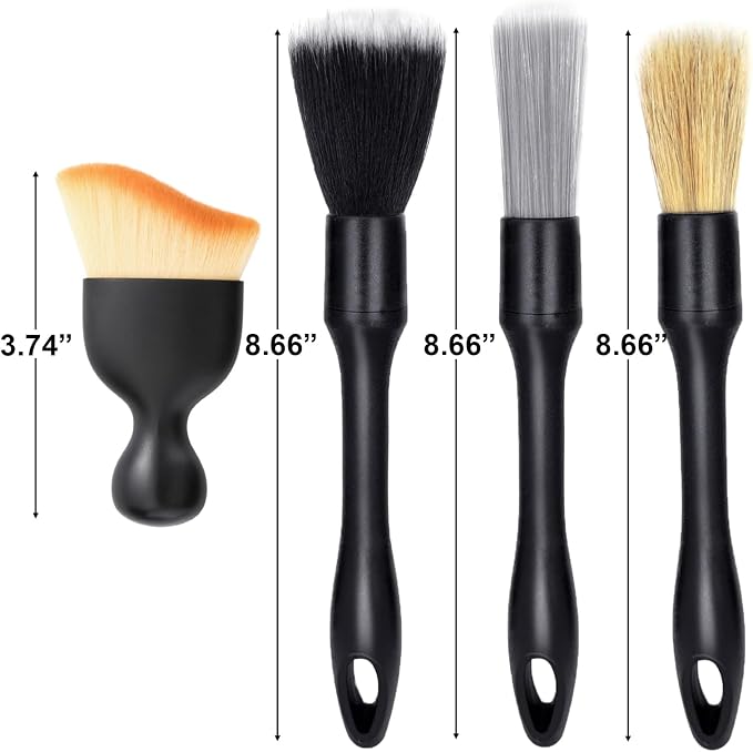4 PCS Car Detailing Brush Set for Cleaning Interior or Exterior, Boars Bristle Detailing Brushes, Dusting Cleaning Supplies, Tool for Emblem, Air Vents, Wheels, Leather Upholstery Seat