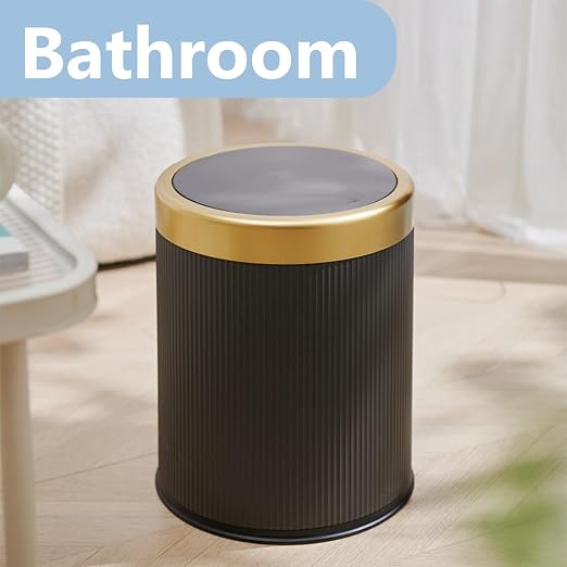 URALFA 2PCS Bathroom Trash Can Automatic Touchless, Motion Sensor Trash Can | 2.8 & 3.7 Gallon Bathroom Garbage Can with Lid, Smart Waterproof Trash Bin for Bedroom, Office, Restroom, Black and Gold