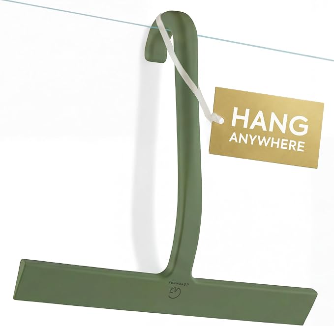 Shower Squeegee for Glass Doors, 10″ Green with No-Drill J-Hook | Hang Anywhere Without Adhesive, Seamless One-Piece Silicone, Encased Steel Core, Streak-Free Shower Squeegee for Glass & Tile