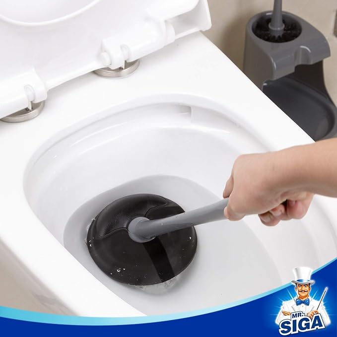 MR.SIGA Toilet Plunger and Brush Combo for Toilet Cleaning, Gray, 2 Set | Heavy duty toilet brush and plunger set, toilet bowl brush and plunger with holder