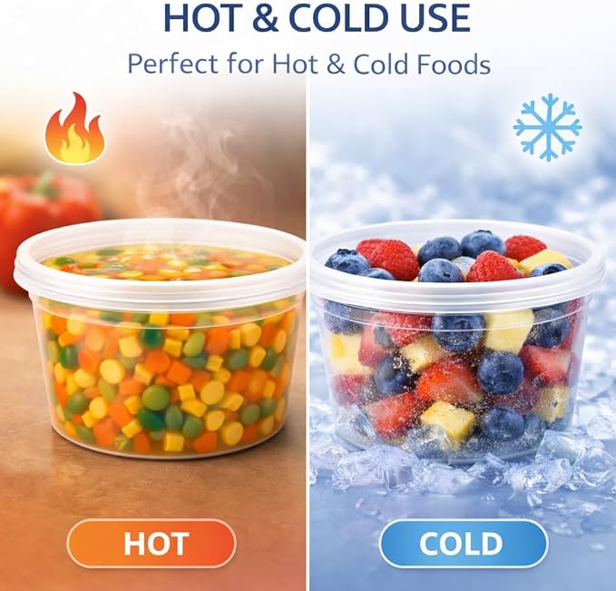 16 oz [24-Pack] Microwavable Plastic Deli Food Storage Containers with Lids | BPA Free, leak-resistant, stackable and freezer-safe design helps keep food fresh and secure