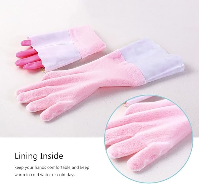 Household Gloves Latex-Free, 15" Long Cuff, Soft Lining, Adjustable Strap, Multi-Layer Protection, Flexible, Comfortable, Chemical-Resistant, Reusable for Cleaning, Dishwashing, 4 Pair Large
