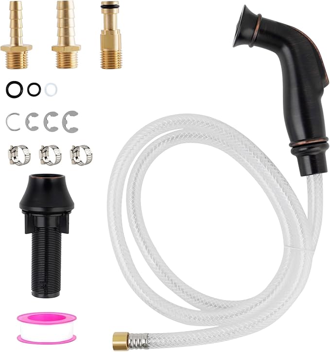 Universal Kitchen Sink Faucet Sprayer with Quick Adapter, Oil-Rubbed Bronze | NSF/ANSI/CAN 372 Certified, Kitchen Sprayer Replacement Hose/Holder Compatible with Moen/Delta Faucet, Pull-Out Spray Nozzle