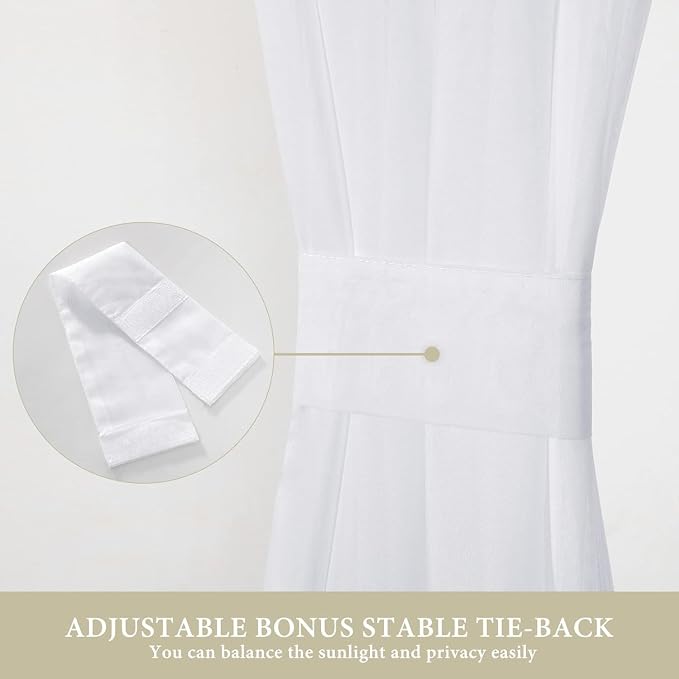 MIULEE White 54 W x 20 L French Door Short Sheer Curtains | Light Filtering Window Treatment Curtain for Glass Door, Tieback, 2 Panels, Set of 2