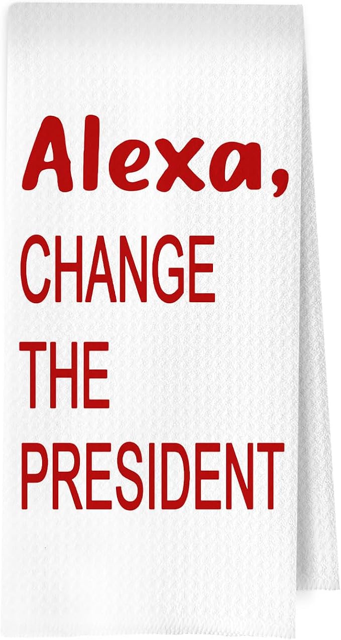 Funny Political Kitchen Towels - Funny Decorative Waffle Dish Towels, Change The President Hand Tea Towel, 16x24 Inches - Red