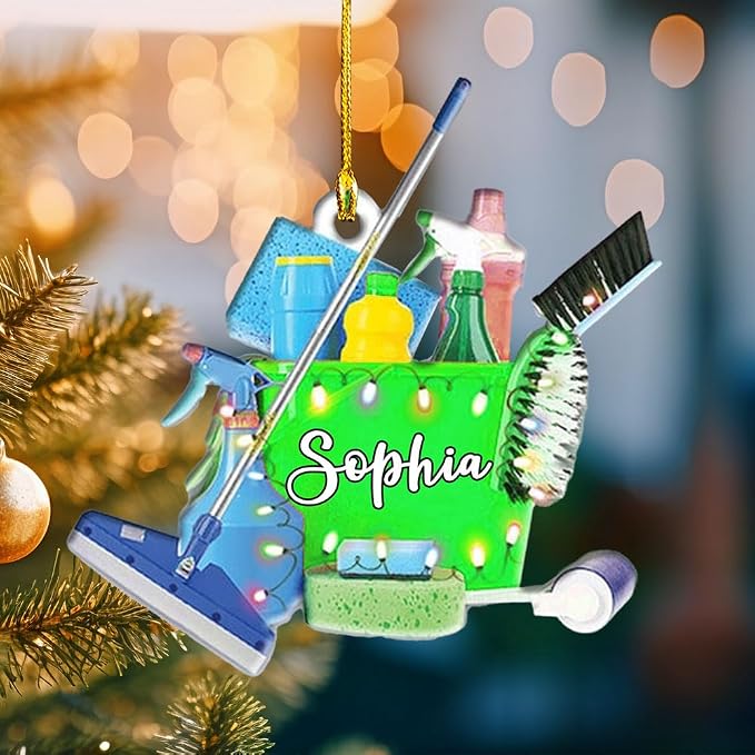 Personalized Cleaning Tools Ornament, Custom Housekeeping Christmas Tree Decoration, Holiday Keepsake Gift for Cleaners, Janitors, Pressure Washers, Housekeepers, Maids and Cleaning Lovers (CT6)