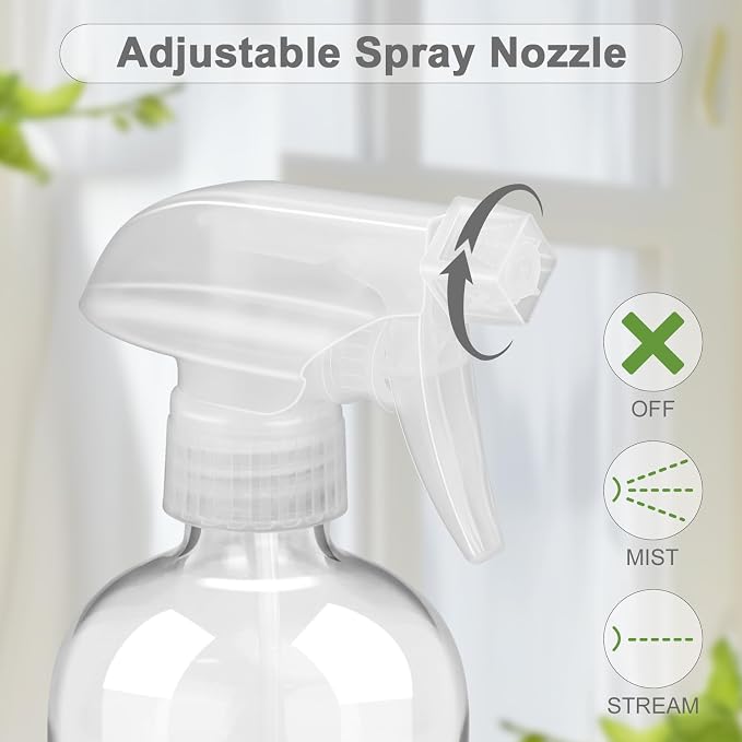 Glass Spray Bottles - 2 Pack 16 oz Clear Spray Bottles with Silicone Sleeve | Adjustable Nozzle, Mist/Stream, Refillable, Leak-proof, Anti-slip, Perfect for Hair, Cleaning Solutions, Plants, Purple