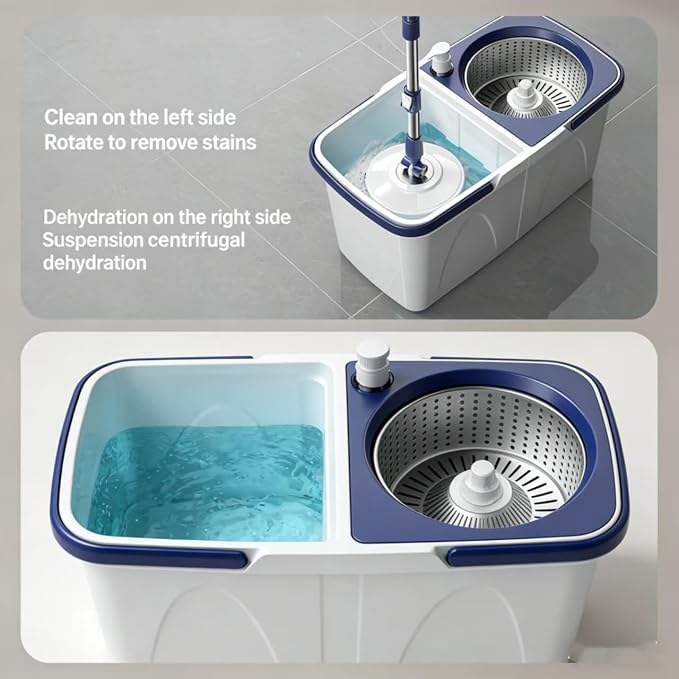 Spin Mop and Bucket Set | Hands Free Wringer System, Multi Surface Floor Cleaning Mop for Hardwood, Tile, and Vinyl Floors