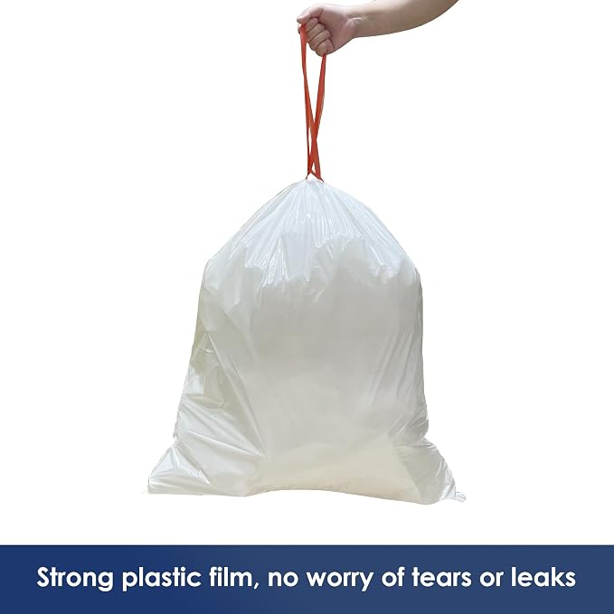 HygiCare 13 Gallon Tall Kitchen Trash Bags, Unscented 200 Count Drawstring Garbage Bags, Pre-Separated, Ultra Strong, Leakproof, Sturdy, White