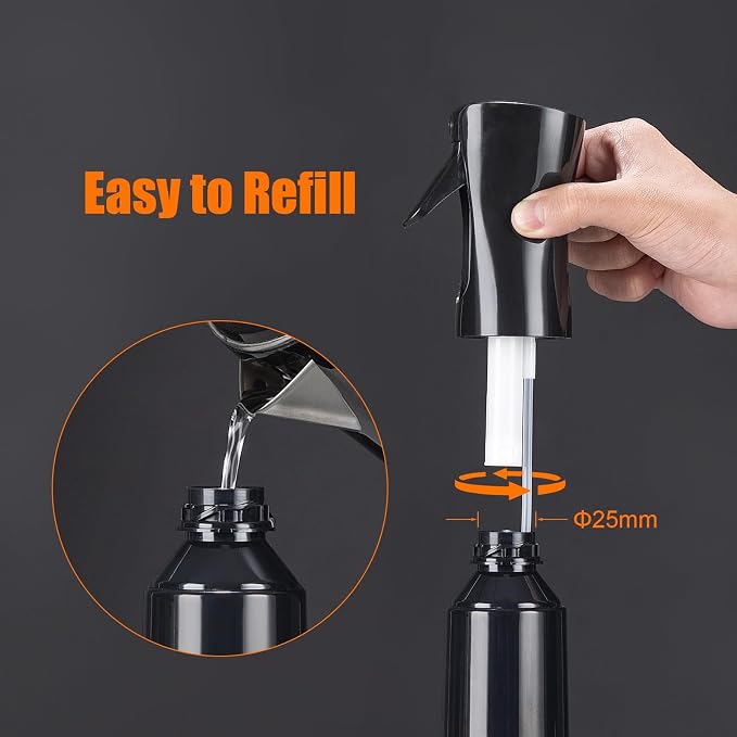 10OZ Continuous Spray Bottle - Hair & Face Ultra Fine Mist Spray Bottles, Refillable Empty Water Sprayer, Leak Proof Portable Spray Bottles for Hairstyling, Skincare, Plants, Cleaning, Pets, Travel | Fine spray mist approx. 0.3 seconds per operation, 3...