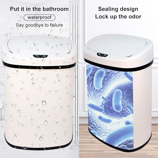 Kitchen Trash Can 13 Gallon,Stainless Steel Trash Can Touchless Garbage Can Large Trash Bin for Kitchen,Bathroom,Restroom,Office Automatic Garbage Bin,White