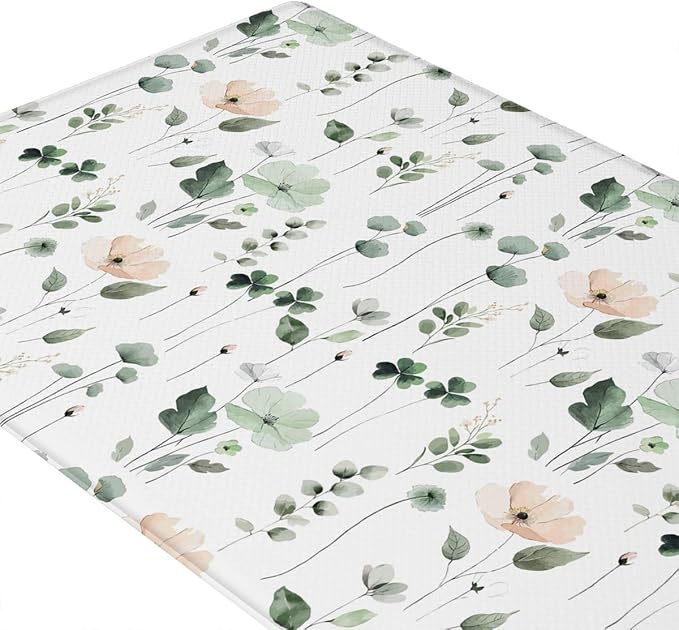 Feelyou Boho Floral Cushioned Kitchen Mats for Floor 2PCS Spring Tropical Leaves Waterproof Non Slip Kitchen Rugs for Kitchen, Office, Modern Farmhouse Abstract Flower, 17.3"x28"+17.3"x47"inch