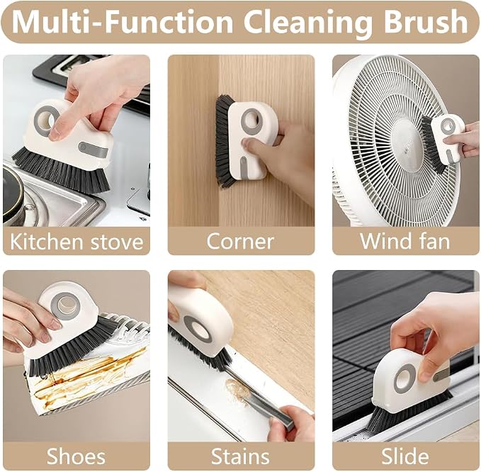 2 in 1 Groove Cleaning Brush, Window Track Cleaning Tools (Orange) | Multifunction Window Track Cleaner with Hard Bristle and Hidden Scraper, Crevice Brush for Sliding Door Track, Window Seal