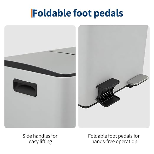 Dual Compartment Trash Can 40L (2x20L), Stainless Steel Recycling Bin with Removable Buckets, Soft Close Odor-Sealing Lid, Collapsible Pedal, Fingerprint Resistant for Home Kitchen or Office