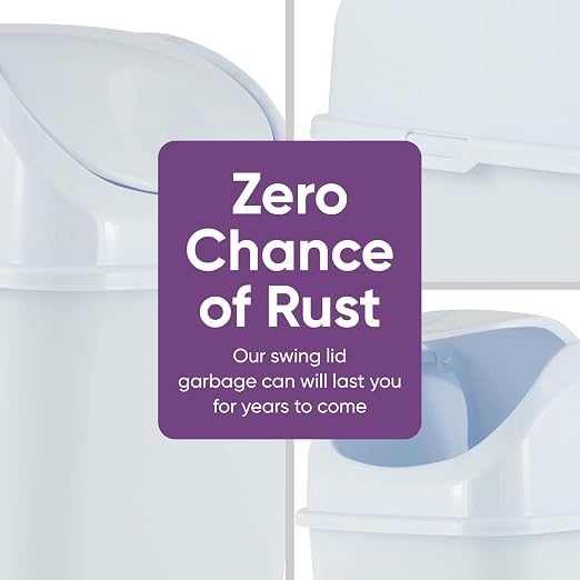 Superio Kitchen Trash Can with Swing Top Lid 9 Gallon Slim Waste Bin 37 Qt Sturdy Plastic Garbage Can Medium Recycling Bin for Office, Bathroom, Under Counter, Dorm, Bedroom (White-2 Pack)