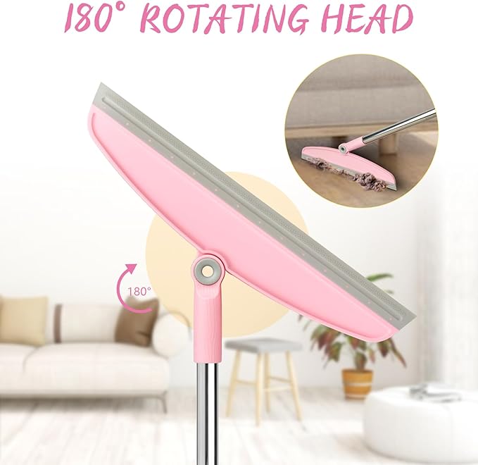 AirBroom Multifunction Silicone Broom, 54 Inch-Gray Pink | Adjustable Long Handle Rubber Broom Sweeper for Floor Bathroom Kitchen Shower Pet Hair Glass