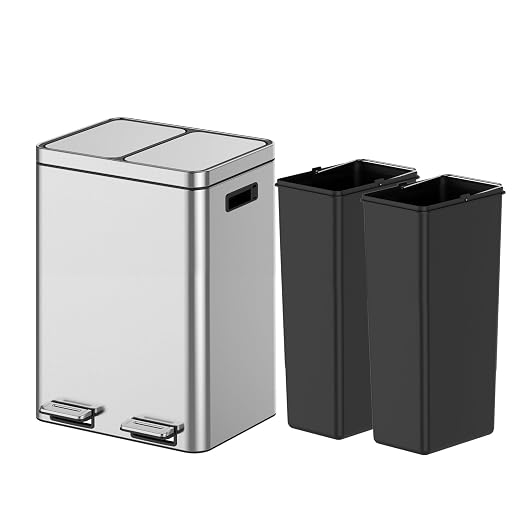 TrailBlaze Trash Can with Lids, 40L/10.6 Gal 2 Compartments Pedal Stainless Steel Kitchen Recyclingtrash Bin with Odor Seal， Removable Buckets, for Office Home Kitchen Garbage Can Trash Bin