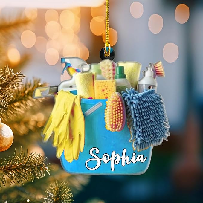 Personalized Cleaning Tools Ornament, Custom Housekeeping Christmas Tree Decoration, Holiday Keepsake Gift for Cleaners, Janitors, Pressure Washers, Housekeepers, Maids and Cleaning Lovers (CT5)