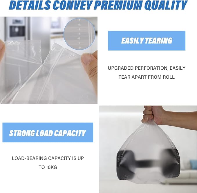1.6 Gallon Trash Bags Unscented - Small Clear White 105 Count Strong Thick Garbage Bag Bulk Plastic Bags Waste Basket Liners for Bathroom Kitchen Small Trash Can Inwaysin
