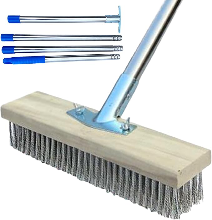 Heavy Duty Broom Patio Scrubber Moss Algae Plant Stain Remover | Deck Scrub Brush Long Handle Outside Moss Remover Outdoor Scrubbing Tool Garage Cleaner for Patio Deck Garden Shower Wall