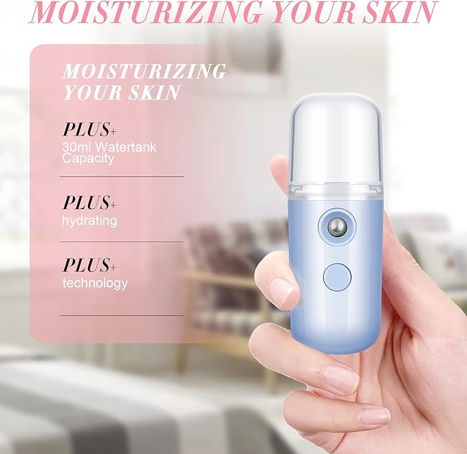Honoson 2 Pack Nano Facial Mister for Lashes Sprayer,White and Blue | USB Rechargeable Handheld Humidifier with Eyelash Extensions, 1 Oz Portable Sprayer Ideal for Makeup Skin Hydration