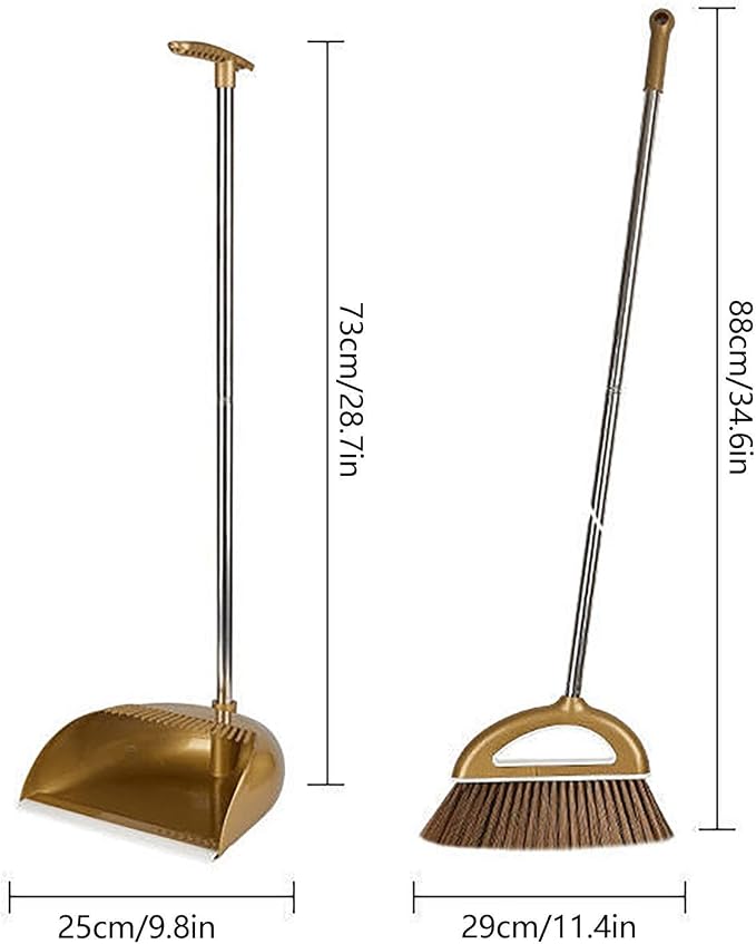 Long Handled Broom and Dustpan Set, 88cm Indoor Broom | Indoor Outdoor Sweeping Tool with Dustpan Combo Set, Long Handle with Upright Stand, Versatile for Home Kitchen Dorms Bath