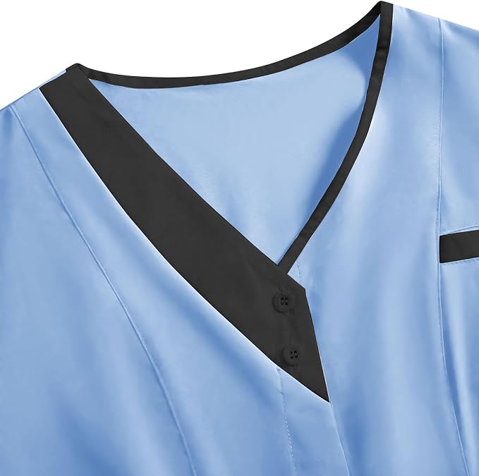 2026 Housekeeping Uniform Cleaning Uniforms - Button V Neck Top & Pants with Multi Pockets - Scrubs for Women
