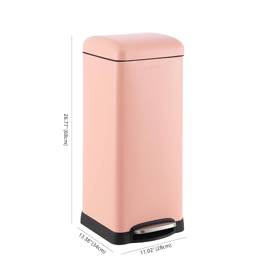 happimess Betty 8 Gal Step Trash Can Soft-Close Lid, Flamingo Pink | Removable Liner, Semi-Rectangular, Steel Pedal, Iron Powder Coated, 27" Height, Non-Skid Base