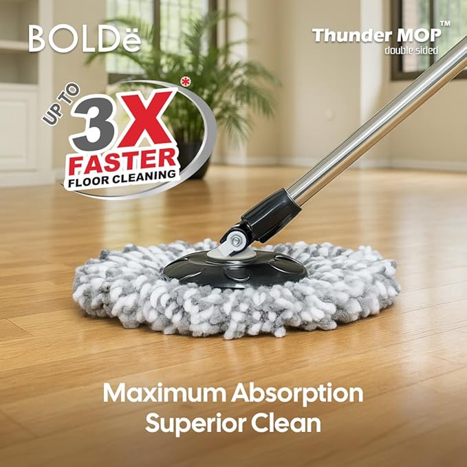 Thunder Mop Spin System - Double-Sided -3 Free Refills (Lime/Forest) | 2 Compact Stackable 6L Buckets, Microfiber Head, Stainless Steel Wringer, Antifungal Quick-Dry Cleaning, Soap Dispenser