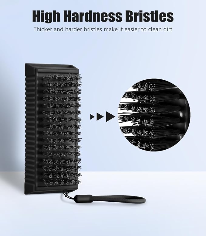 Larbois Nail Brush for Cleaning Fingernails, 2-Pack Heavy Duty Nail Brushes Remove Dirt and Paint Fingernail Brush Deep Cleaning Mechanical Nail Scrub Brush Two-Sided with Hanging Rope, Black