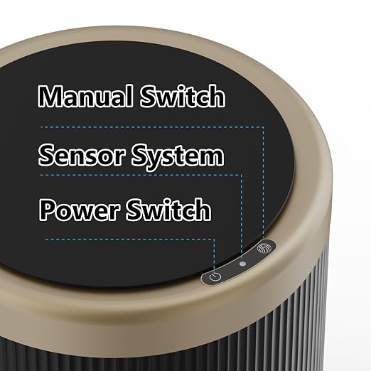 URALFA 2PCS Bathroom Trash Can Automatic Touchless, Motion Sensor Trash Can | 2.8 & 3.7 Gallon Bathroom Garbage Can with Lid, Smart Waterproof Trash Bin for Bedroom, Office, Restroom, Black and Gold