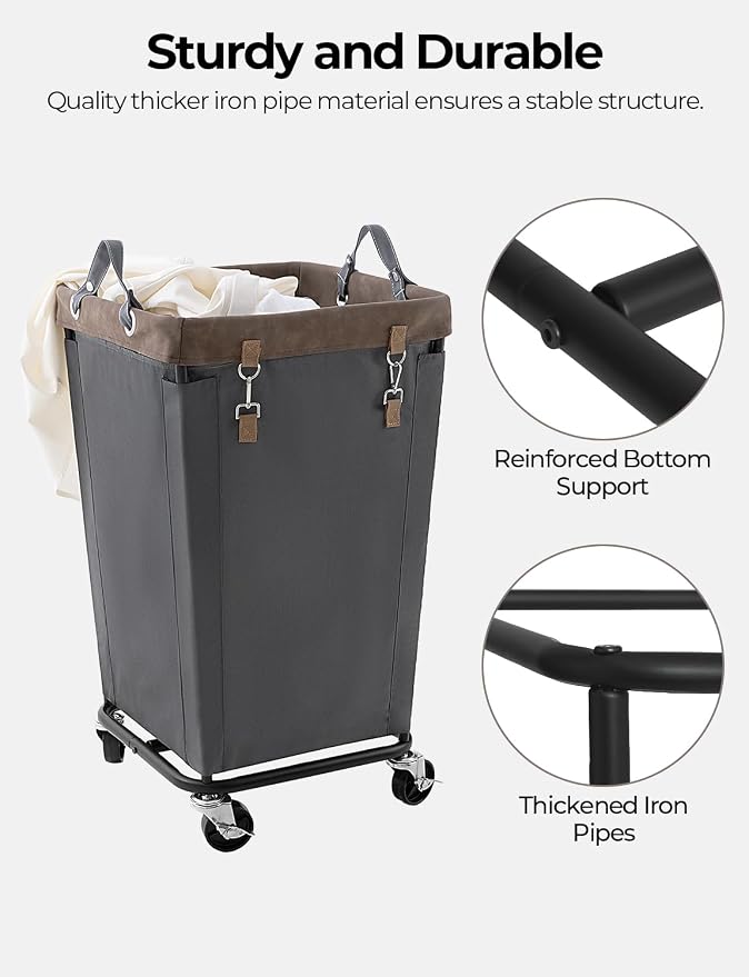 StorageWorks 160L Laundry Basket with Wheels, Rolling Hampers for Clothing | Grey Laundry Basket with Wheels, Metal Frame & Handles, Rolling Hamper for Bedroom, Bathroom, Dorm, Hotel