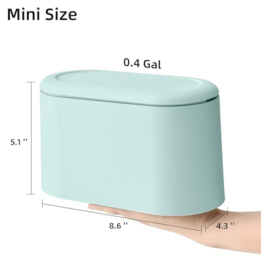 SUBEKYU Mini Trash Can with Lid,Small Desktop Trash Can,Light Green 0.5 Gal | Countertop Mini Garbage Cans,Small Garbage Can for Office Kitchen Coffee Table, Tiny Wastebasket for Desktop