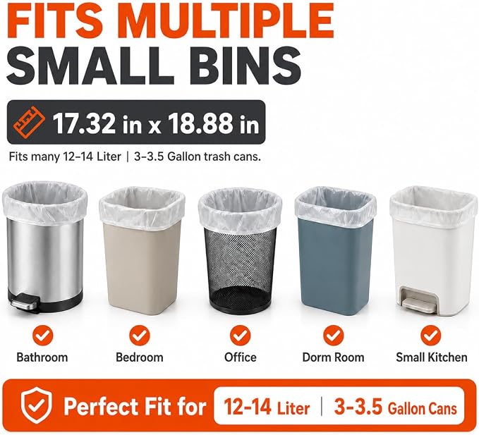 3 Gallon 140 Counts Strong Trash Bags Garbage Bags by RayPard, fit 10-12 Liter, 2.6, 3, 3.3 Gal trash Bin Liners for Home Office Kitchen Bathroom Bedroom, Clear