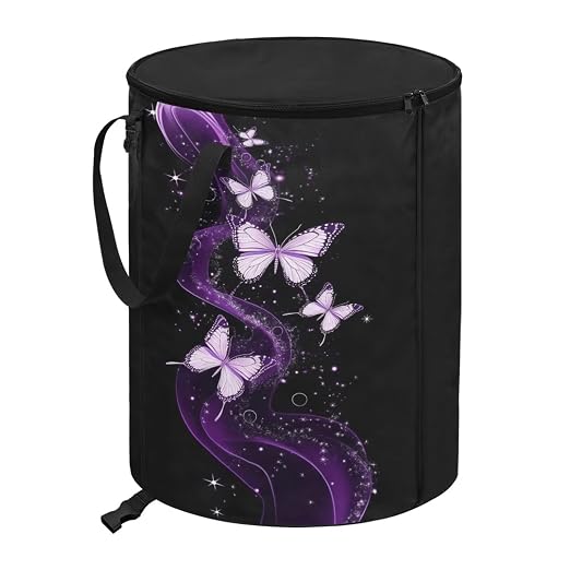 BIGCARJOB Bling Butterfly Collapsible Trash Can Camping Gargabe Bin Tall Trash Can Large Capacity Pop Up Garden Bag for Travelers Camper Trailer, 22.83x17.71 in
